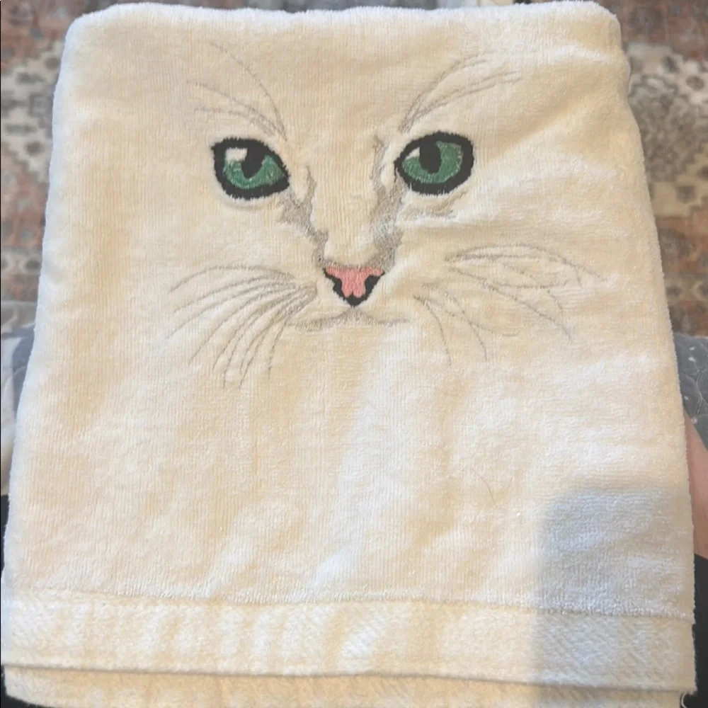 R.A. Briggs White Embroidered Cat Towel